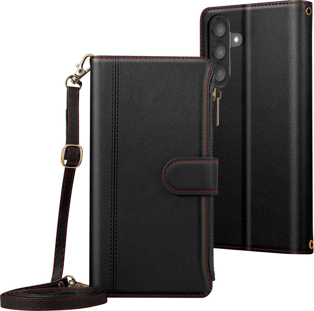 Avizar, Foliohülle Galaxy A56 mit Zipper und Gurtband, Schwarz
