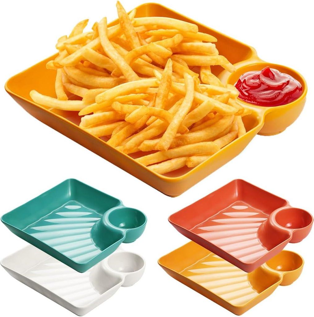 2 in 1 Snackschale und Dipschalen Servierplatten Nacho Teller 18.7 x 17 x 3.5cm Schalen Servierschalen Set für Vorspeisen Dips und Snacks - 4 Stück