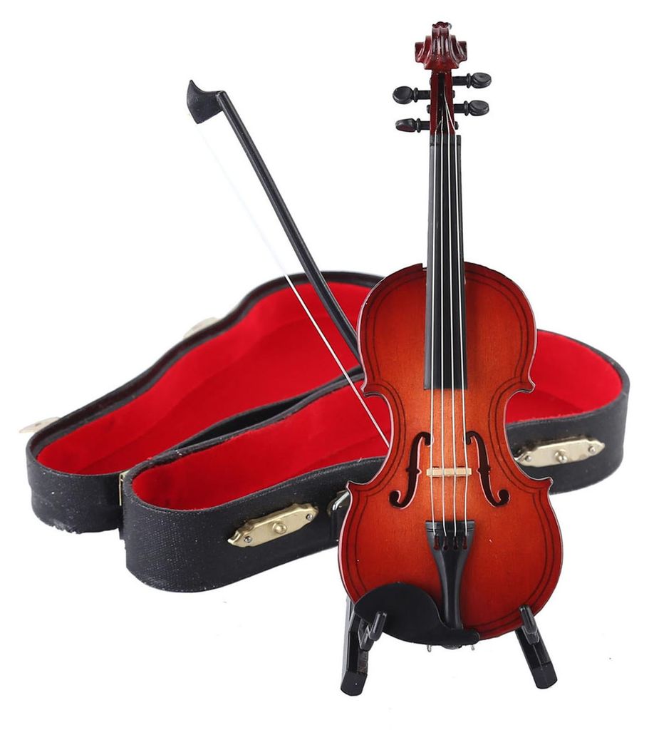Mini-Geigenmodell aus Holz mit Ständer, spielbar, kleine Geigenfigur, Miniatur-Musikinstrument, Dekoration für Zuhause, Büro oder Schreibtisch