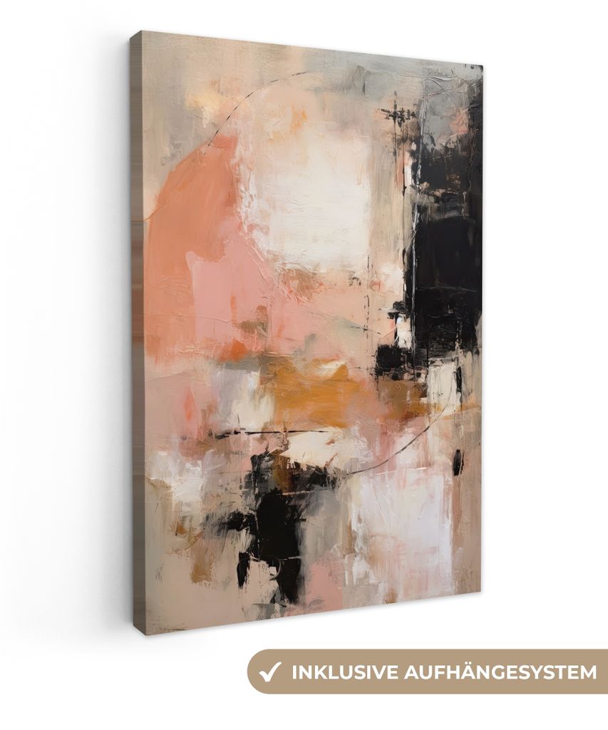 MuchoWow - Leinwandbilder - Kunst - Abstrakt - Beige - Farbe, Wandbild, Wanddeko Bilder Wohnzimmer, 80x120 cm