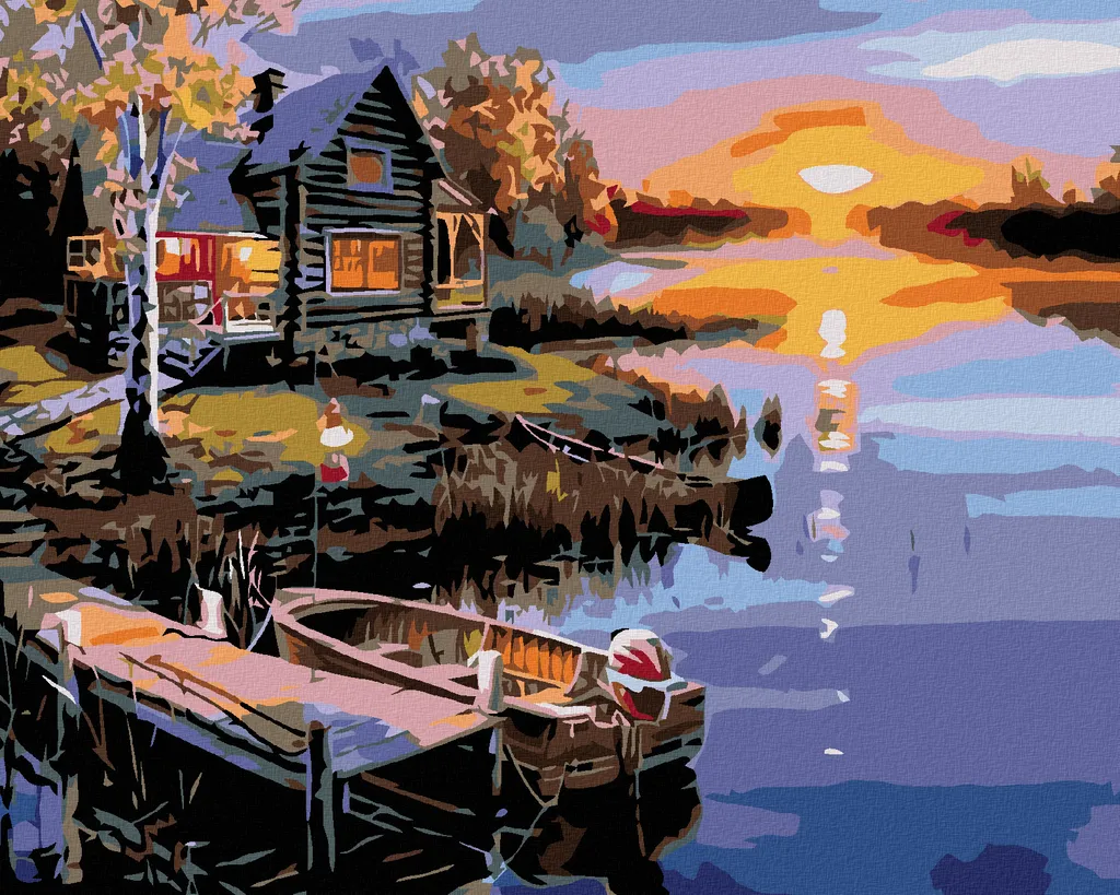 Kit peinture par numéros adulte - Paysage Lac Coucher de soleil 40x50 cm Zuty