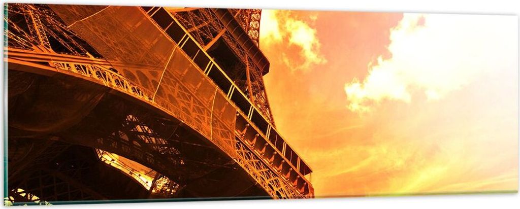 Bilder auf glas - Eiffelturm Paris Stadt Bau - 90x30cm - Glasbilder - Wandbilder - Kunstdruck - zum Aufhängen bereit - Wanddekoration aus Glas - G...