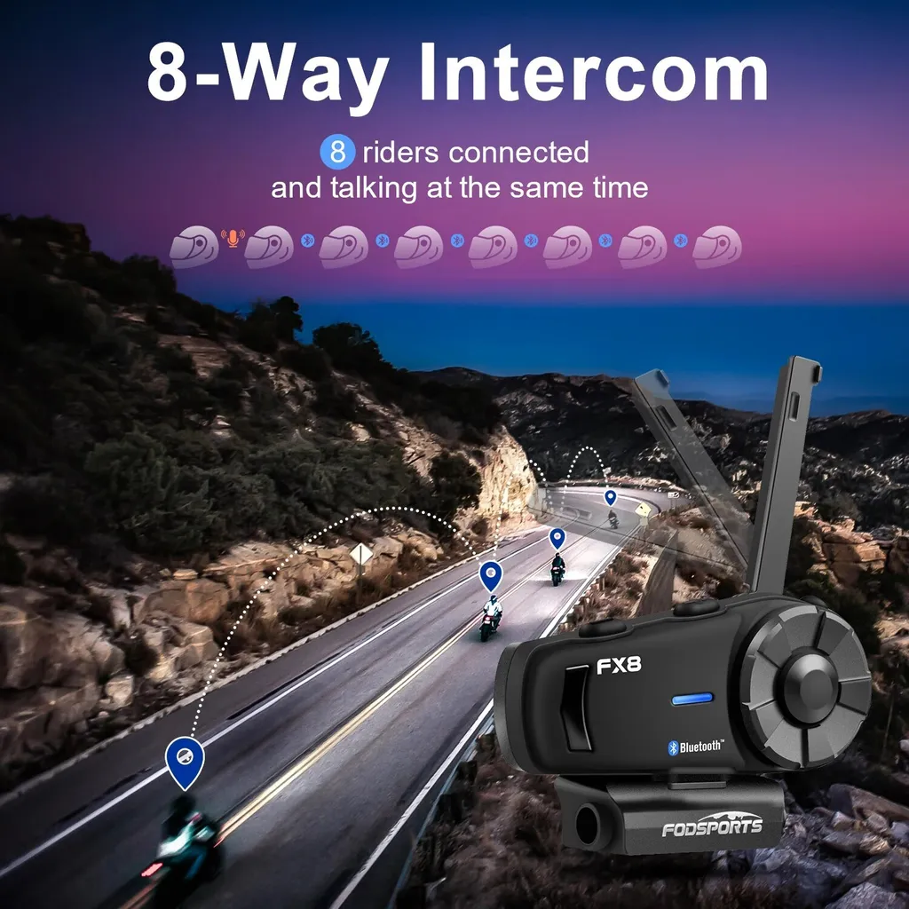 Kit Mains Libres Moto Intercom Bluetooth 1000m Batterie Longue Durée