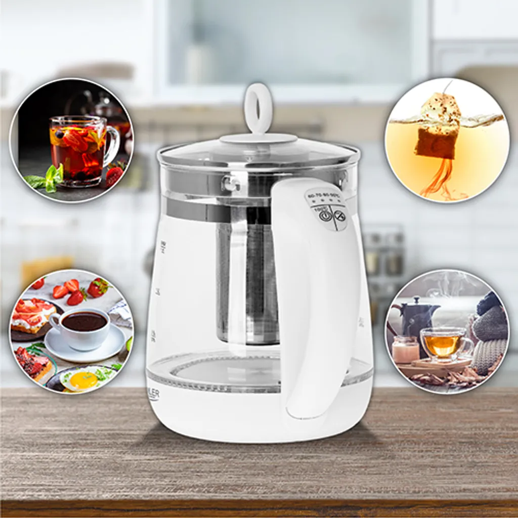 Adler AD 1299 Bollitore in Vetro con Infusore 1,5L Bianco 2200W - 16