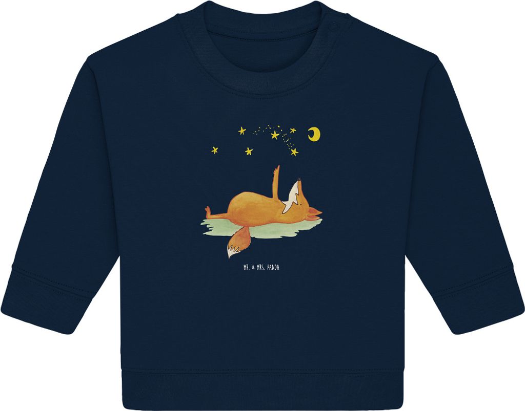 Mr. & Mrs. Panda Organic Baby Pullover Fuchs Sterne 6. - 12. Monat - French Navy - Geschenk, Sternengucker, Bullover, Spruch Positiv, Mond, Füchse