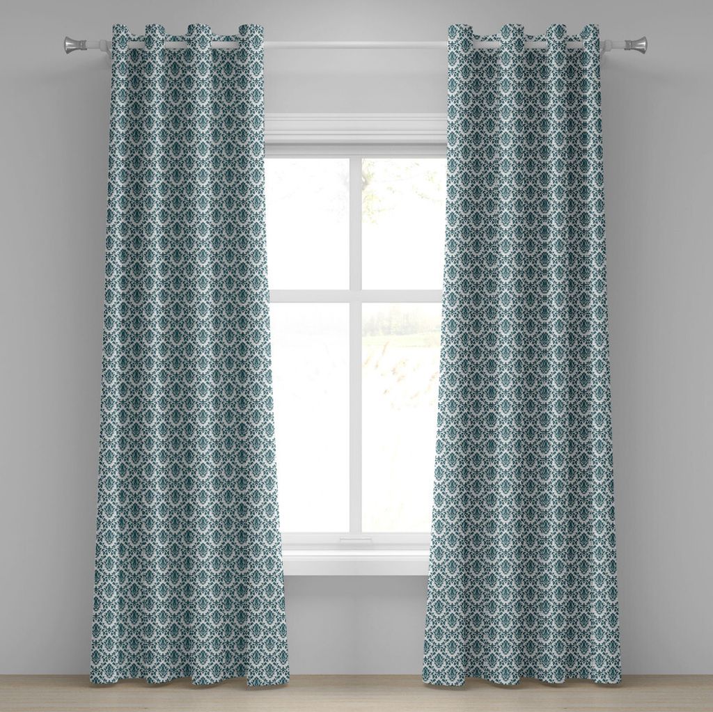 ABAKUHAUS Damast Ösenvorhang, Damast Tonte Florale Sprigs Barocke Eigenschafts Muster Ausführliche Motiv Bild, Dekorative 2-Panel-Fenstervorhäng...
