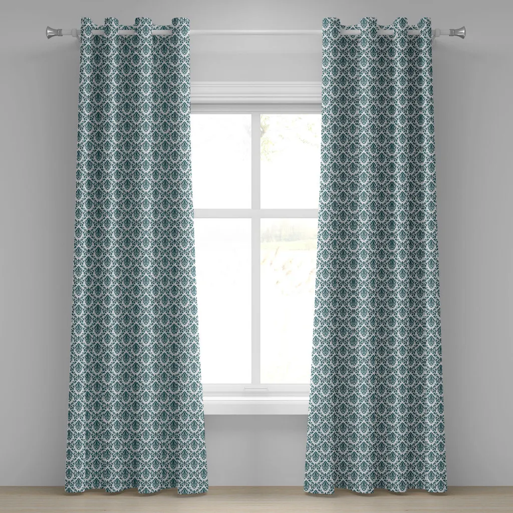 ABAKUHAUS Tenda con occhielli in damasco, damasco Tonte Floral Sprigs Motivo barocco Dettagliato motivo Immagine, Tende decorative a 2 pannelli, 280 cm x 225 cm, verde bianco