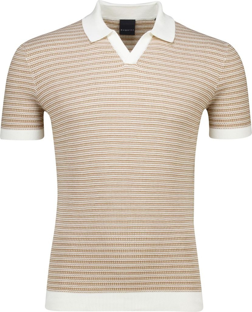 Bugatti Polohemd aus Baumwolle gestrickt braun weiß gestreift