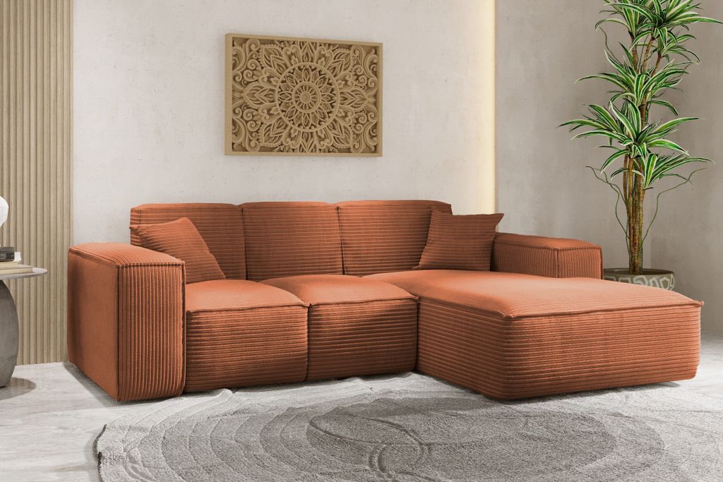 Kaiser Möbel Ecksofa, Eckcouch L form, Wohnzimmer Couch SIENA stoff Poso Kupfer Ottomane Rechts