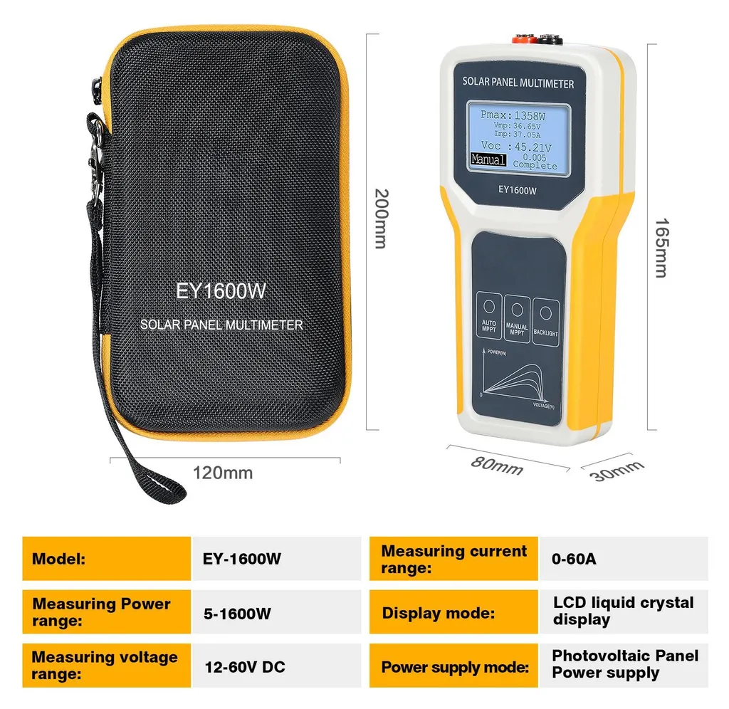 Multimètre EY1600W Testeur MPPT Solaire 1600W avec Écran LCD Précis - 11