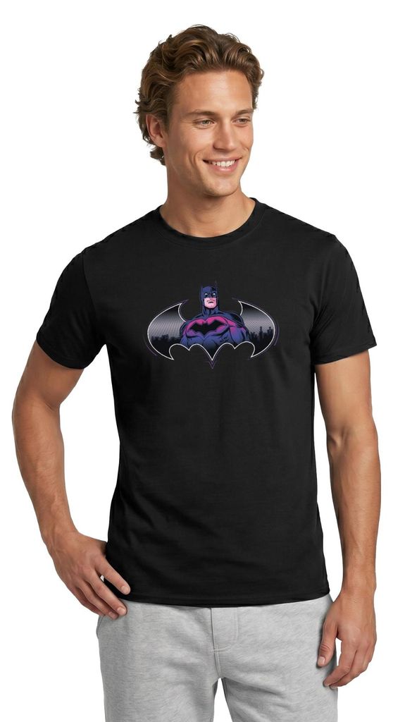 Spreadshirt Batman Cooles Design Mit Logo Und Pinkem Kostüm Männer T-Shirt, M, Schwarz