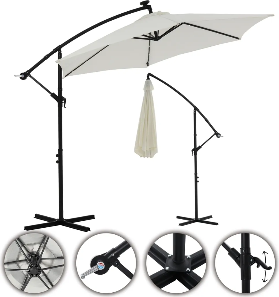 OFFERTA Ombrellone 3,5M LED Solare Beige - Giardino e Terrazzo - 5