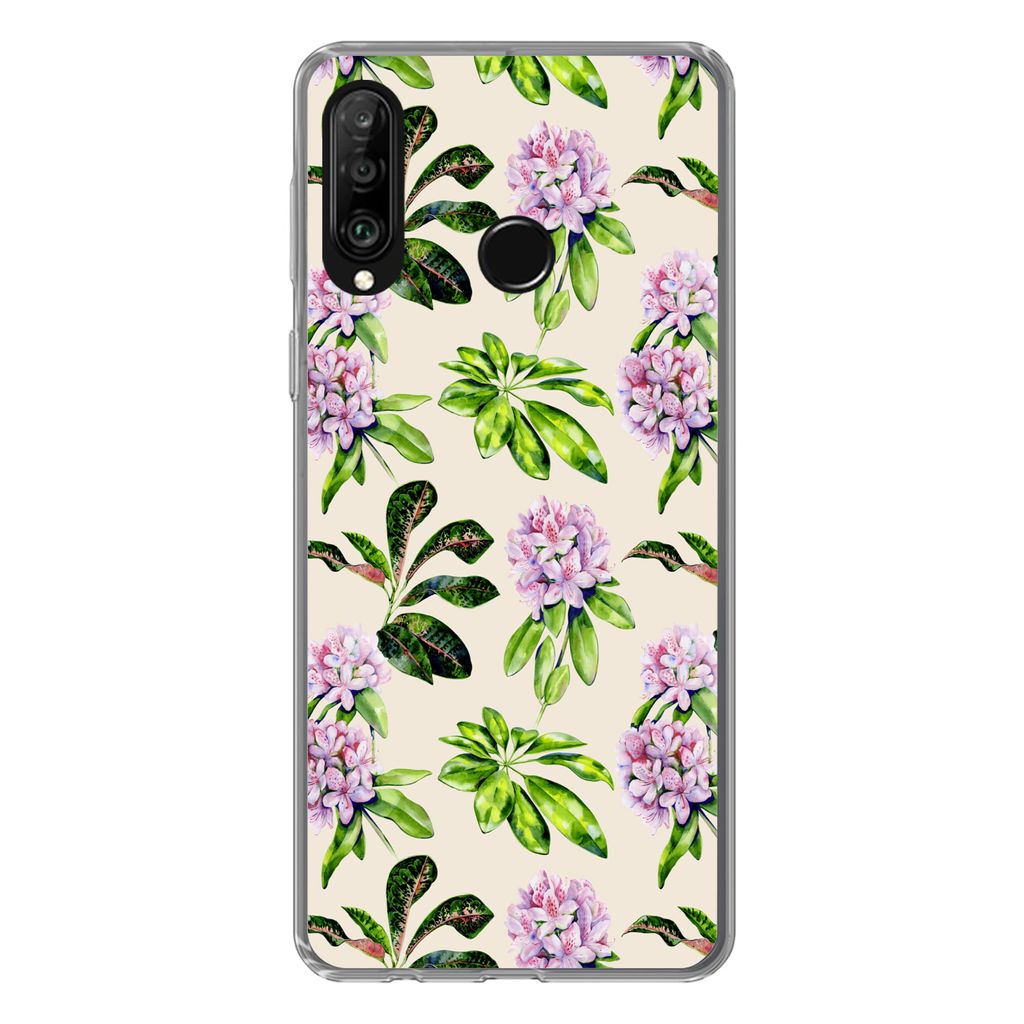 MuchoWow Handyhülle Schutzhülle Hülle für Huawei P30 Lite Hortensien - Pflanzen - Muster Silikon Softcase Handy Hülle - Handyhülle
