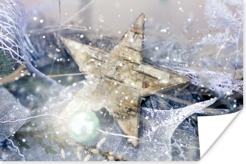 MuchoWow Poster Ein Weihnachtsstern mit schwarzem Eis 30x20 cm - Plakate - Print