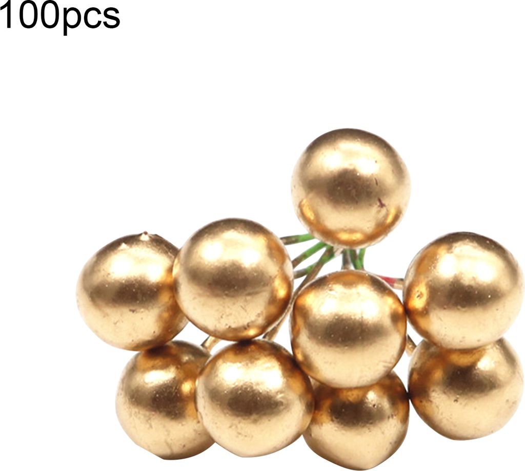 100pcs/set entzückend lebendige künstliche Beere schöne süße Polystyrolstyropor Simulate Beere für Party-Golden ,Größen:10 mm