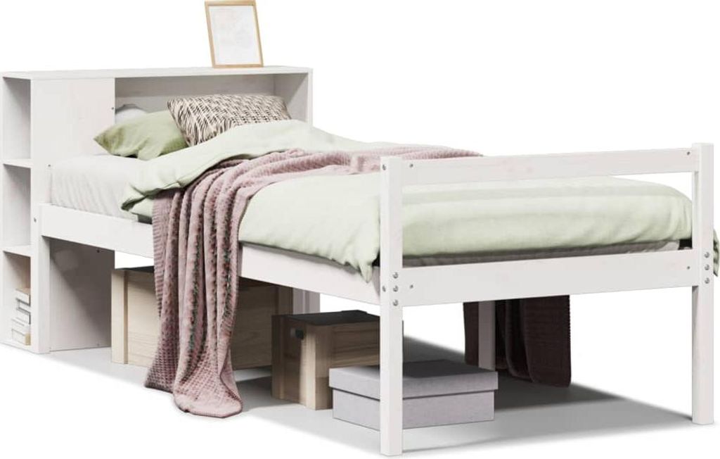 vidaXL Massivholzbett mit Regal ohne Matratze Weiß 75x190 cm Kiefer