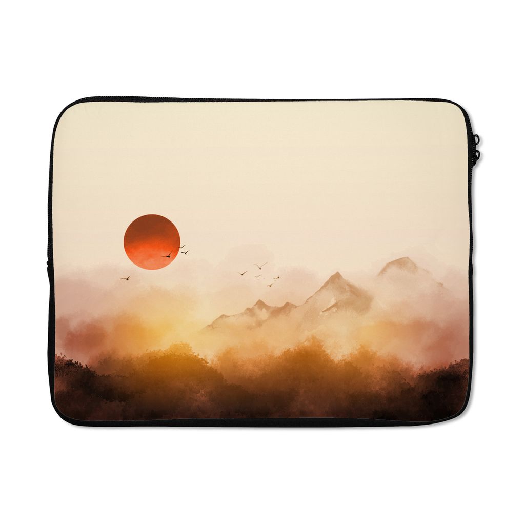 MuchoWow Laptop Hülle 17 Zoll Laptoptasche Malerei - Sonne - Landschaft - Vögel - Zipper - Schutzabdeckung