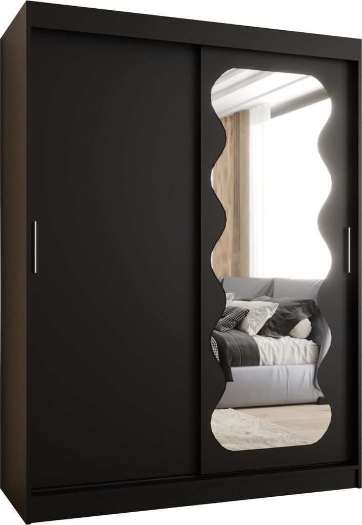 MEBLE KRYSPOL SPOTI 150 Kleiderschrank mit zwei Schiebetüren für Schlafzimmer – moderner Aufbewahrungsschrank mit Kleiderstange und Regalen –...