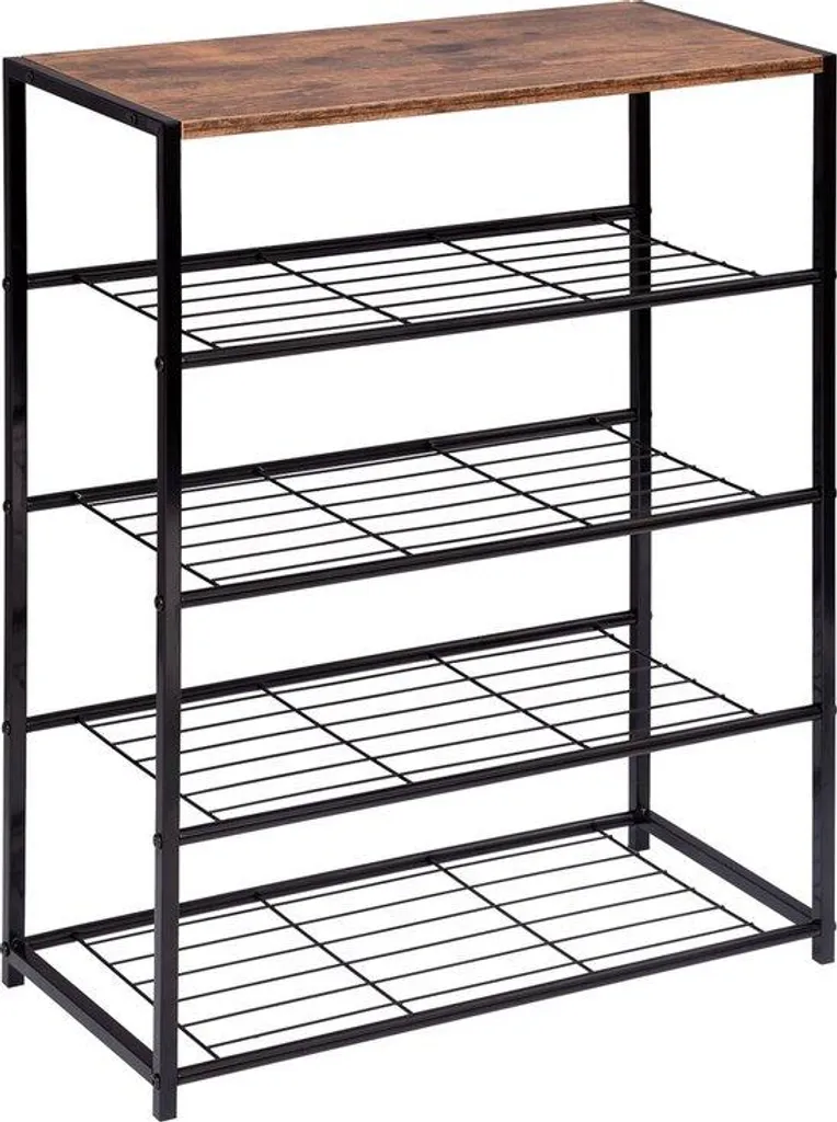 Organisateur de chaussures pour entrée, métal et MDF noir, hauteur 83cm
