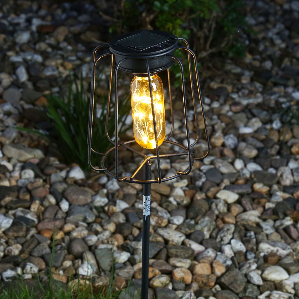 LED Solarleuchte Gitter Optik - Gartenstecker - warmweiße LED - H: 49,5cm - Metall - schwarz - eckig