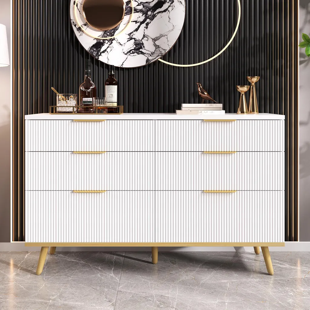 Merax Commode Moderne 6 Tiroirs avec Pieds en Bois pour Chambre et Salon