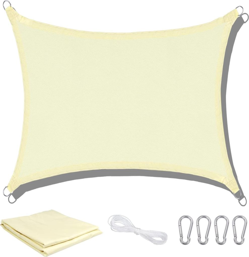 Sonnensegel, 3 x 4 m, wasserdicht, rechteckig, Markise, Schattenabdeckung für den Hinterhof, Solarmarkise, Markise mit Seilen, 95 % UV-Block, Perg...