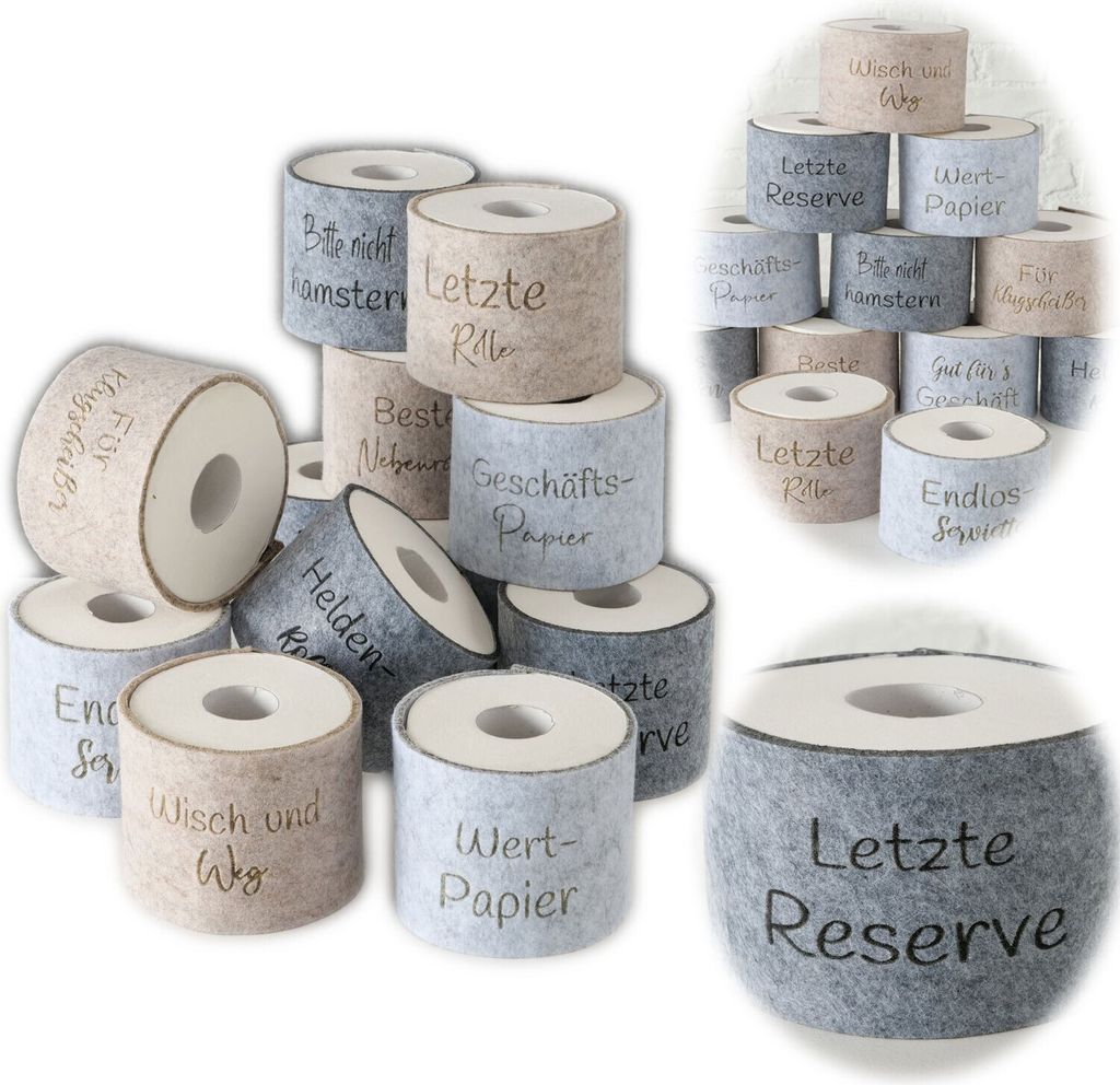 LS-LebenStil Toilettenpapier Banderole letzte Reserve Filz Klohut Husse Klopapier Klorolle Klorollenhut Häkelhut Aufbewahrung