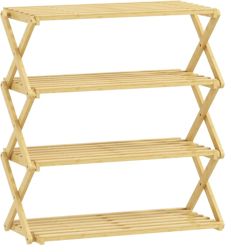 Meuble à chaussures en bambou compact et écologique à 4 larges niveaux
