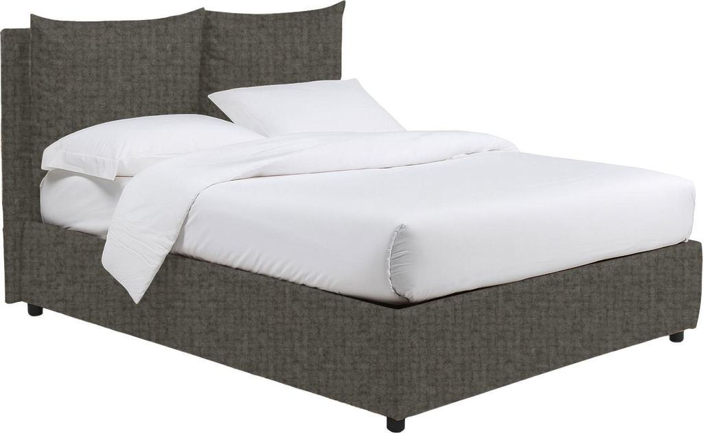 Dmora Halb-Doppelbett Diamant Grau-Taupe, Abnehmbarer Bezug mit Stauraum