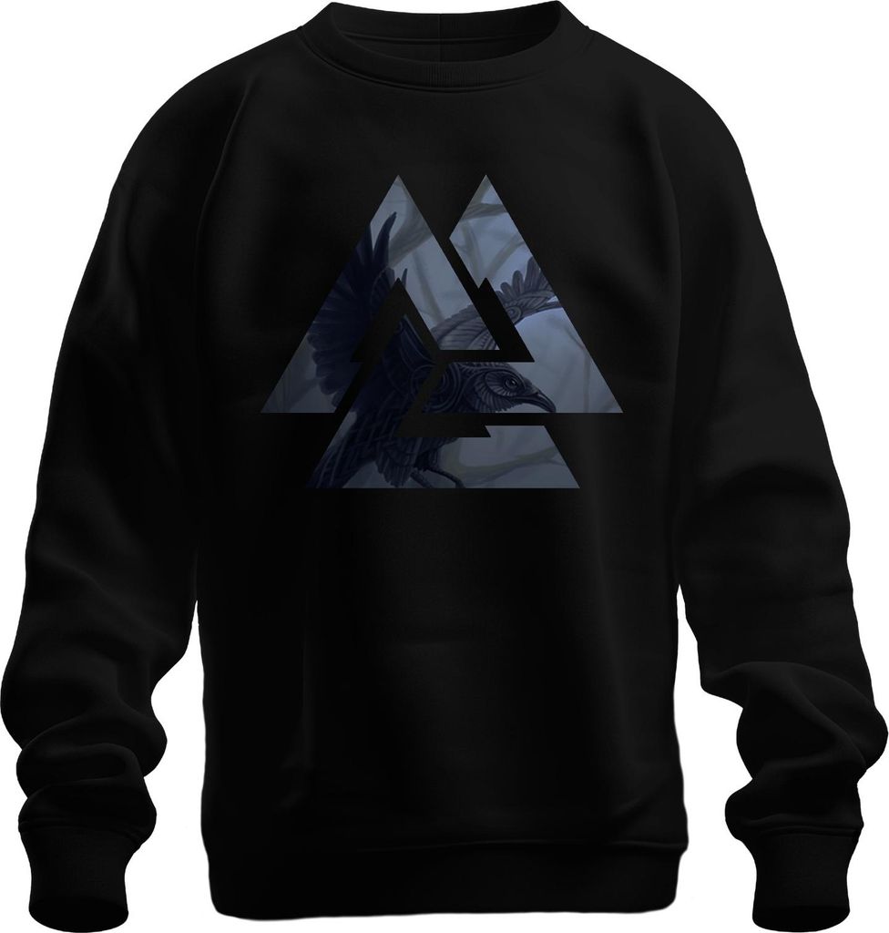 Wikinger Valknut Rabe Nordisch Odin Valhalla Gothic Grunge Uni Sweatshirt Pullover, Schwarz, S