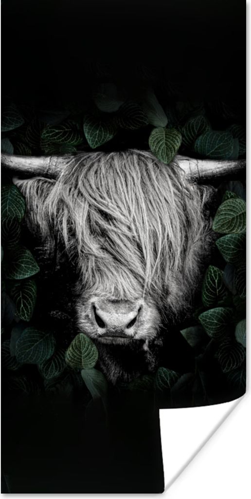 MuchoWow Poster Schottischer Highlander - Blätter - Porträt 80x160 cm - Kinderzimmer