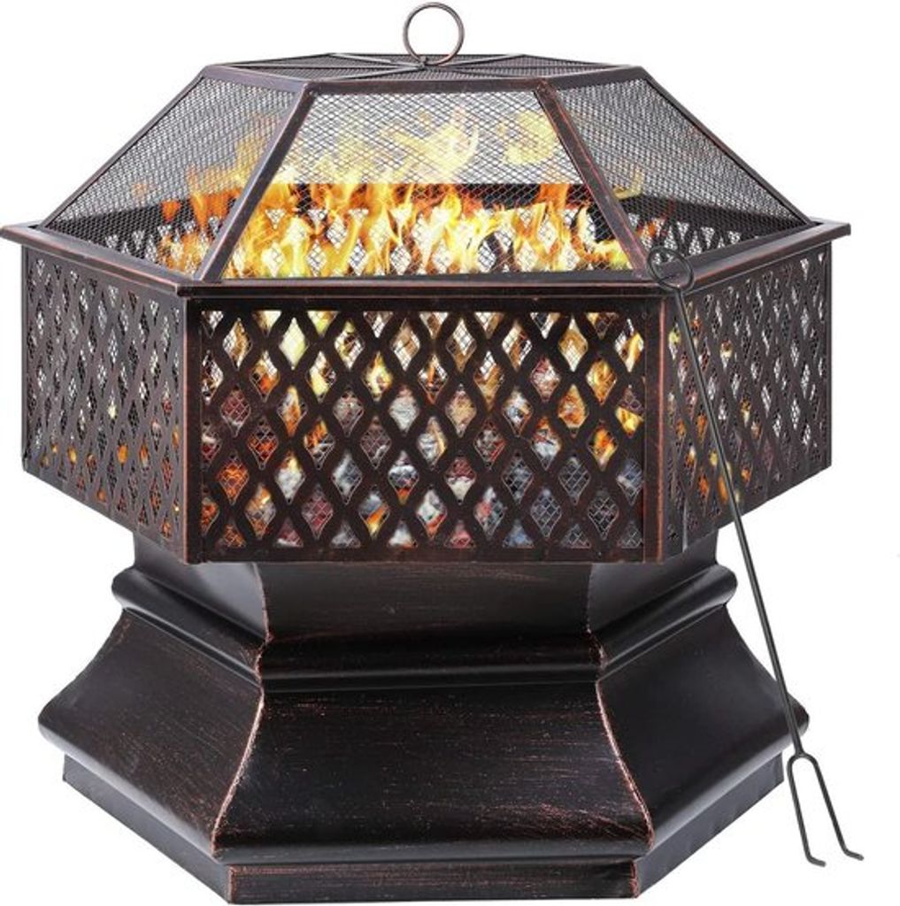 Garten-Grillkorb mit Grillrost - Schutzroster - Pfefferhaube - Kohlenrost - Wärmekorb für Strand Terrasse - 66 x 66 x 63