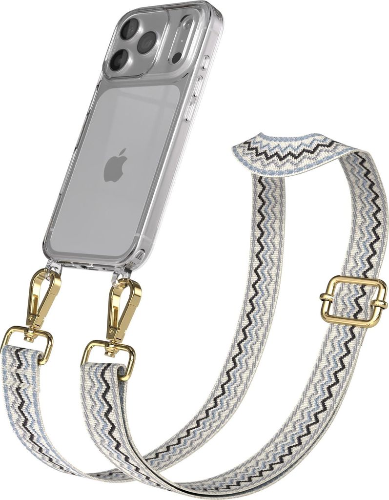 EAZY CASE Handykette - Verstellbarer Trageriemen kompatibel mit Apple iPhone 17 Pro, Handykordel mit transparenter Silikon-Hülle, Band in Blau