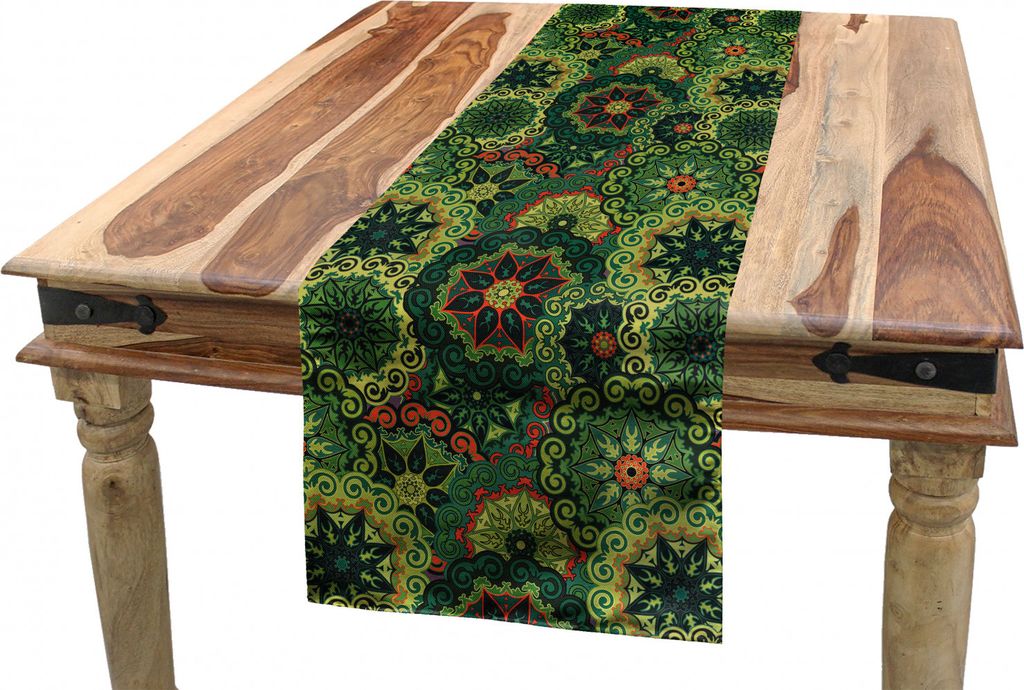 ABAKUHAUS Mandala Tischläufer, Einheimische Kultur, Esszimmer Küche Rechteckiger Dekorativer Tischläufer, 40 x 225 cm, Hellgrün Dunkelgrün