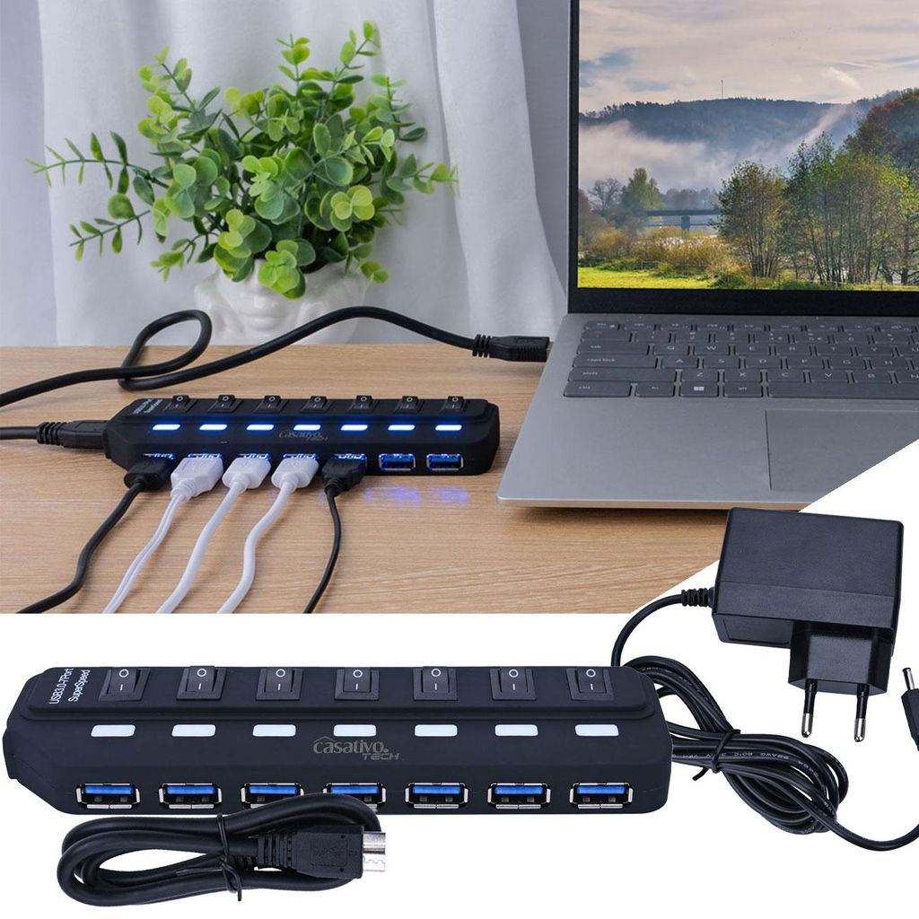 Hochwertiger aktiver USB 3.0 Hub für bis zu 7 Geräte – Produktbild 