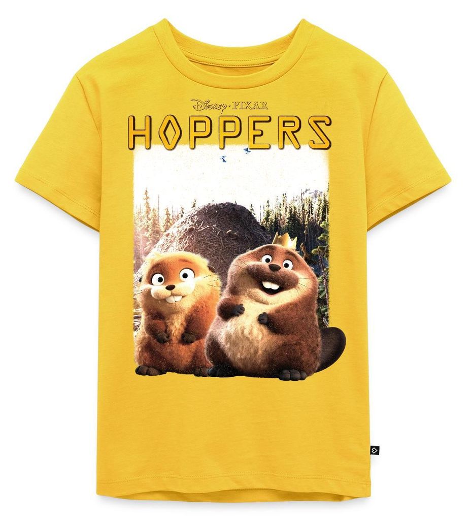 Spreadshirt Hoppers King George Mit Mabel Beaver & Schriftzug Kinder Premium T-Shirt, 98/104 (2 Jahre), Sonnengelb