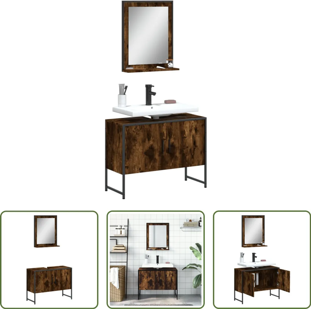 Set Mobili da Bagno Salvaspazio Rovere Fumé | The Living Store 2pz