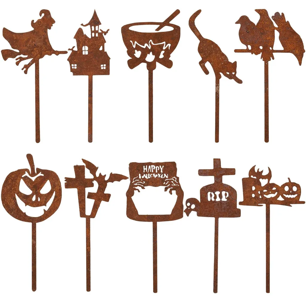 Décoration Halloween Extérieur en Métal : Lot de 10 Silhouettes à Planter