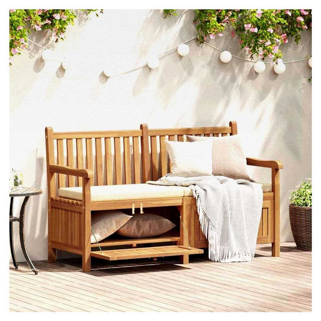 Gartenbank 150 x 60 x 90 cm aus Teakholz mit verstecktem Stauraum für Balkon, Terrasse und Garten