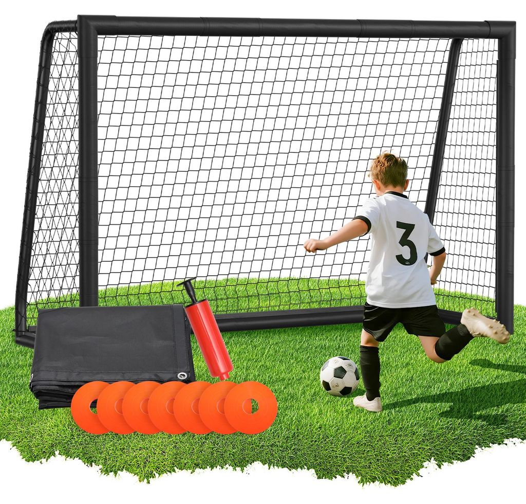 Peviasot Fußballtor 240 x 160 x 80 cm – Fußballtor für Kinder & Erwachsene, Metalltor mit Torwand & Netz, für Garten & Außenbereich, Schwarz