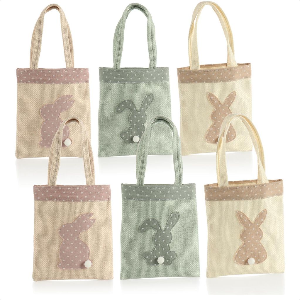 com-four® 6x Geschenktasche für Ostern - Stoff- Beutel mit Produktbild 