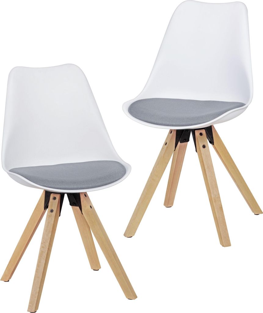 WOHNLING 2er Set Retro Esszimmerstuhl LIMA weiß/grau Produktbild 