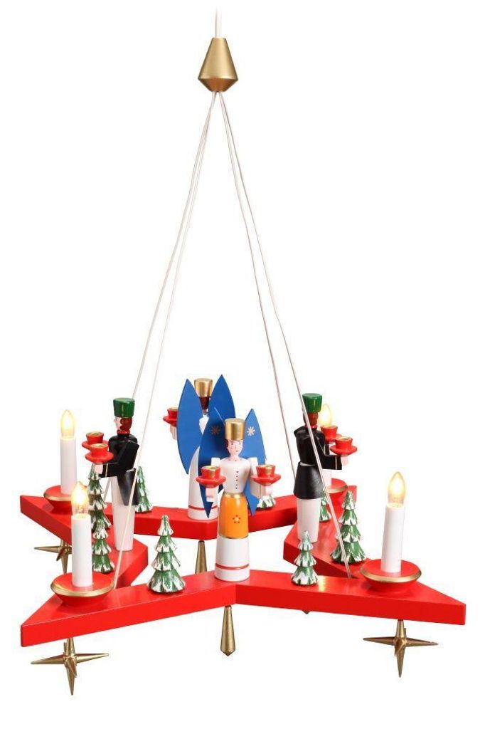 Lichterkranz Adventskranz Stern mit Engel und Bergmann elektrisch rot BxT = 50x50cm NEU