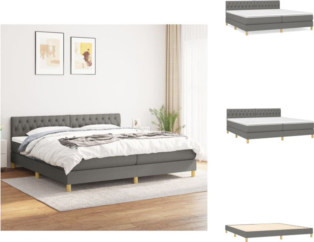 vidaXL Boxspringbett mit Matratze Dunkelgrau 200x200 cm Stoff - Betten & Bettgestelle