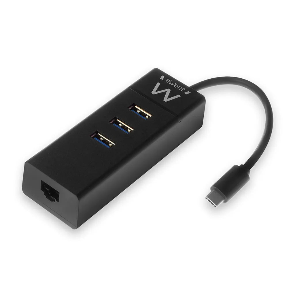Hub Ewent EW1141 USB 3.1 Gen 1 avec Ethernet Gigabit - Adaptateur Noir