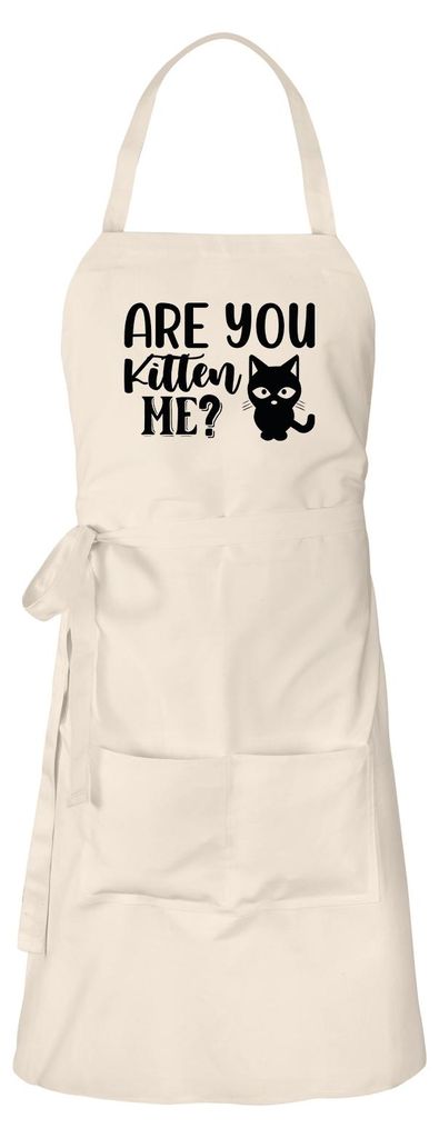 Huuraa Schürze Are you kitten me Katze Natur mit Taschen Baumwolle Kochschürze Geschenkidee