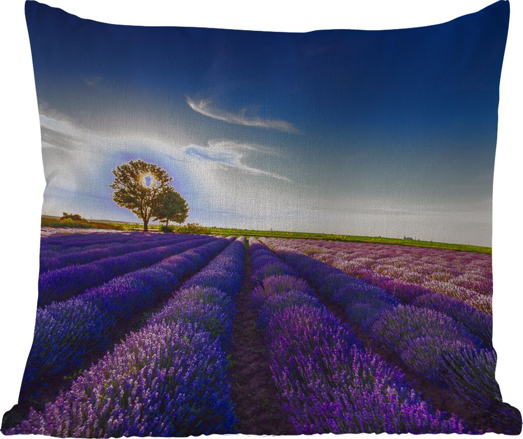 MuchoWow Outdoor Kissen - Lavendel - Sonne - Baum - Blumen - Lila - 50x50 cm - Wetterfest - Lounge Kissen - Komfortabel - Kissen mit Bild