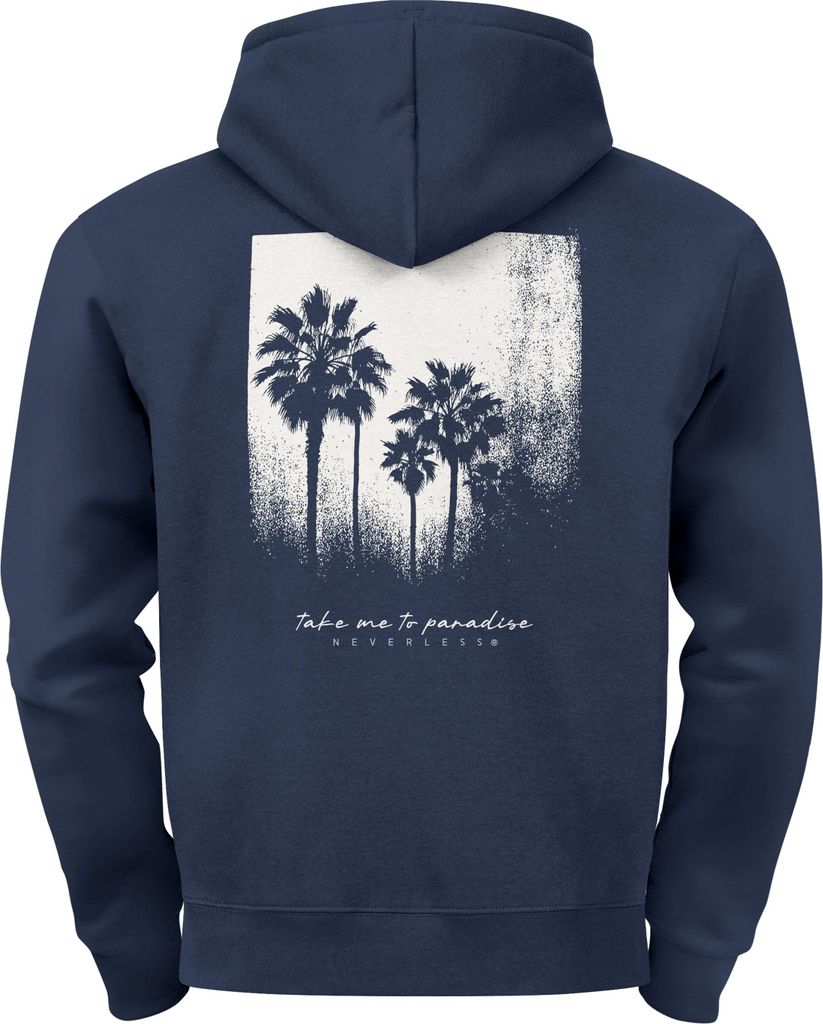 Herren Hoodie Backprint Take Me to Paradise | Schwarzweiß Palmen Motiv Minimal Streetwear Style Neverless