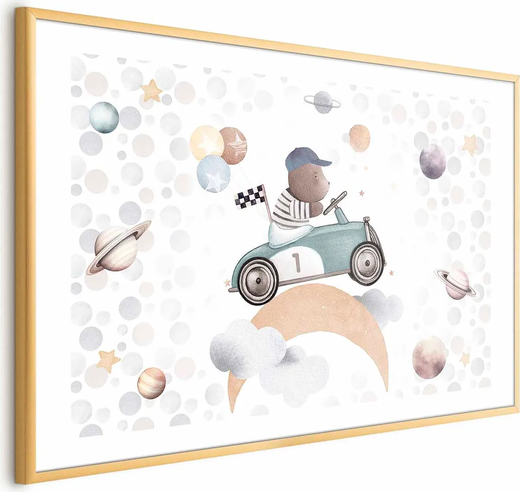 Poster Incorniciato 60x90 Orsetto Runner Oro - Spedizione Protetta