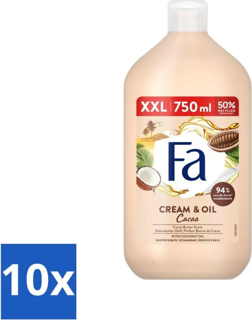 Fa Cream & Oil Cacao 750ml - Set 10 Pezzi - Offerta Scorta Famiglia